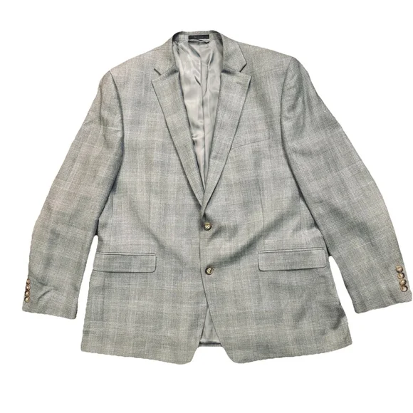 Lauren Ralph Lauren Blazer Men Size:46L Gray Plaid Silk Wool Blend 2 Vents